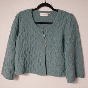 Charlie & Robin Anthropologie Cable Knit Wool 3/4 Bell Sleeve Cropped Cardigan